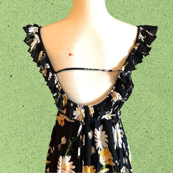 Patrons of Peace black midi wrap sundress daisy floral ruffles - Picture 5 of 15